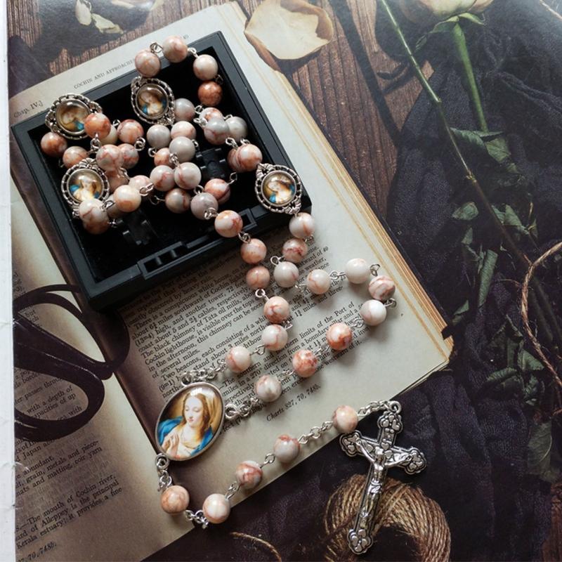 Rosary Necklace with Jesus Crucifix Medal Rosary Prayer Gifts for Women Catholic Necklace with Jesus Christ Religious