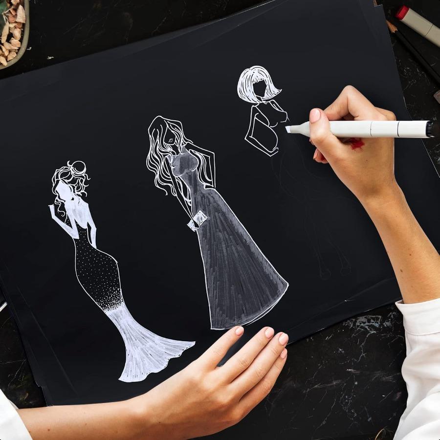 Crtiin 100 Sheets Black Sketch Drawing Paper Heavyweight 150 GSM 100 Lbs Artist Drawing Paper Sketchbook for Colored Pencil Oil