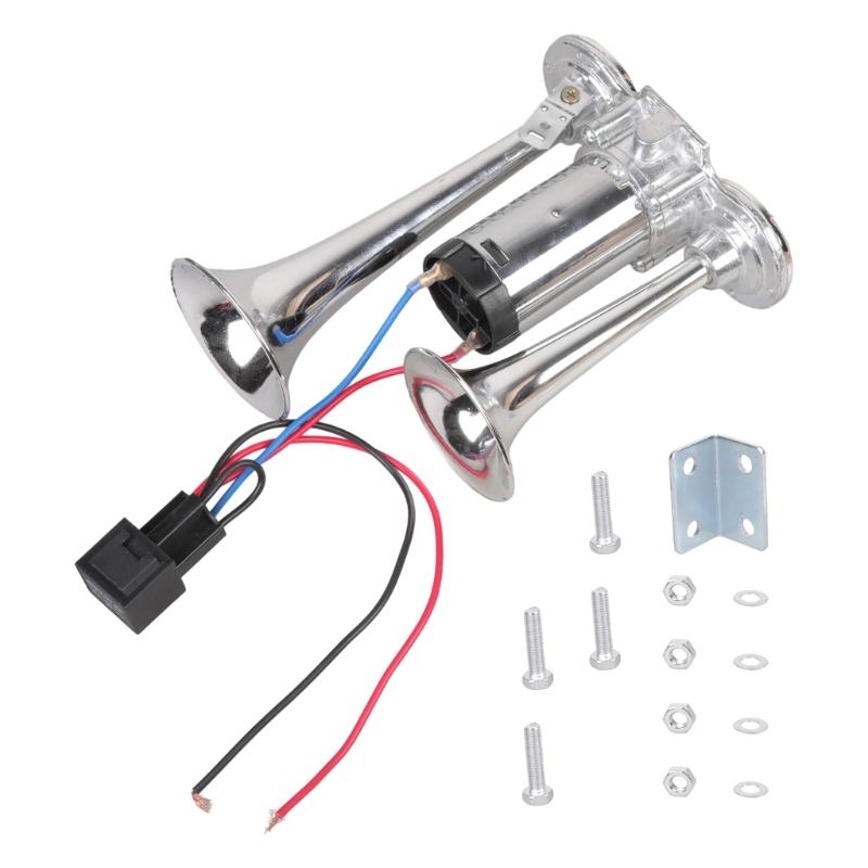 

Auto Air Horn Kit for 12V Vehicles 12V Car Air Horn 600DB Double Tube Metal Composite Electric Pump Trumpet Air Horns серебряный