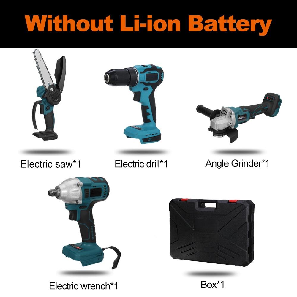 

Набор электроинструментов Угловая шлифмашина Аккумуляторная цепная пила 125мм Электрический ударный гайковерт Электрическая дрель Отвертка Для аккумулятора 18В 4в1 Only machine