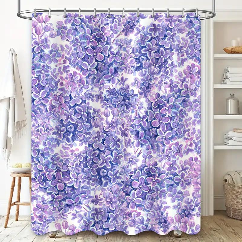 Purple Floral Shower Curtain Waterproof Bath Decorations Printed Decoration Modern Home Bathroom Linen Shower Curtains Set For B