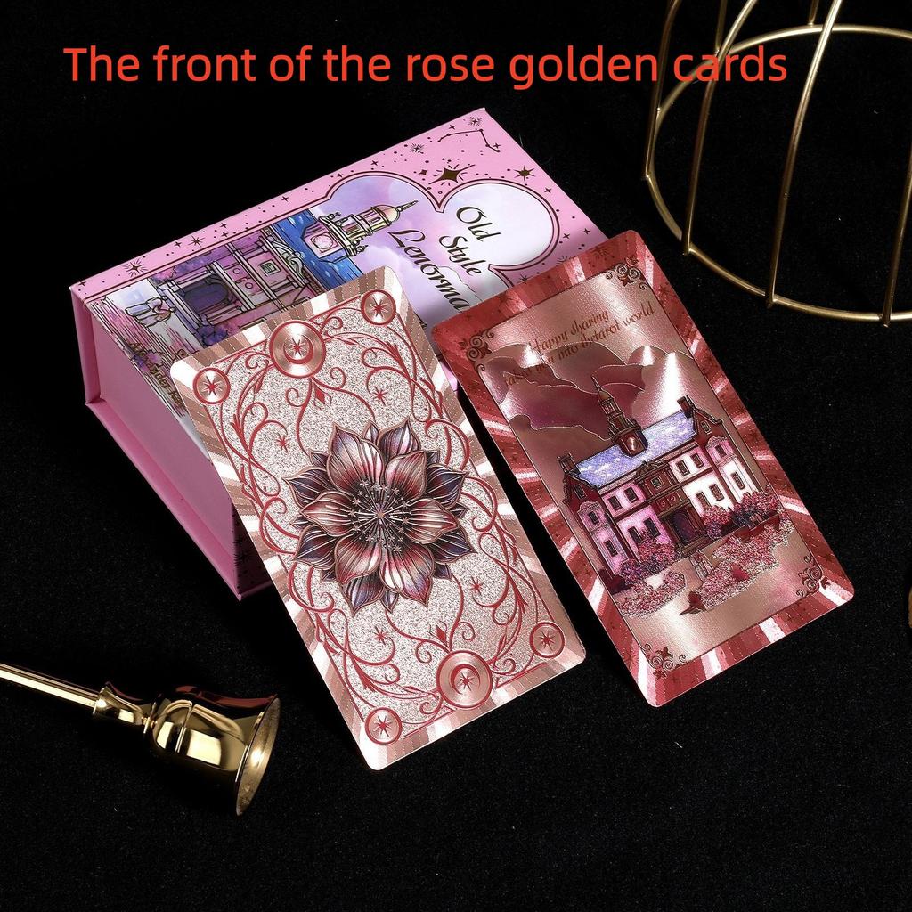 12*7cm Old Style Lenormand Oracle Cards 38 Pcs Gold Foil Waterproof PET Cards for Divination & Fortune Telling With Paper Manual