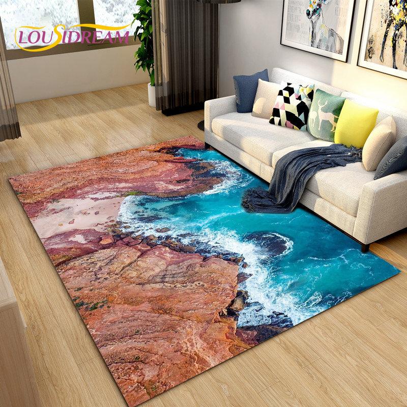 3D Ocean Seawater Beach Water Scenery Area Rug,Carpet Rug for Living Room Bedroom Sofa Doormat Decoration,Kid Non-slip Floor Mat