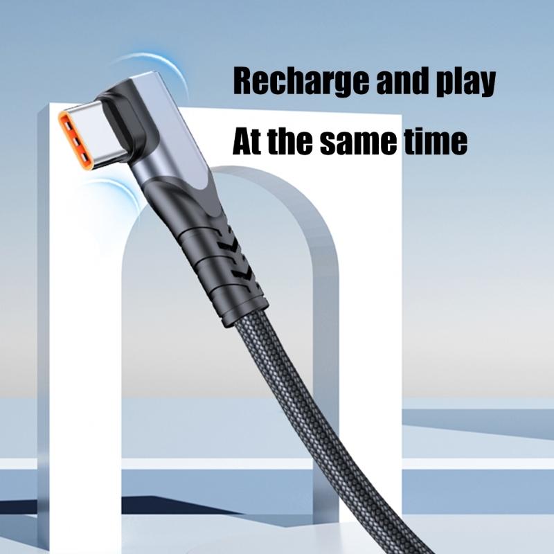 Durability Braided USB to USB C Cable for Phone 15/16 6A 66W Charging Cord Data Transmission with Right Angle Design