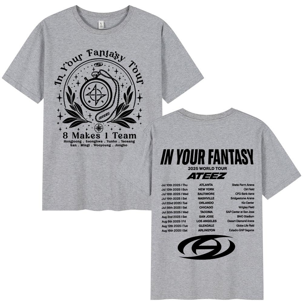 Ateez 2025 World Tour In Your Fantasy Tour Dates  8 Makes 1 Team T Shirt Korean Kpop Fashion T-shirt Men Women Cotton T-shirts