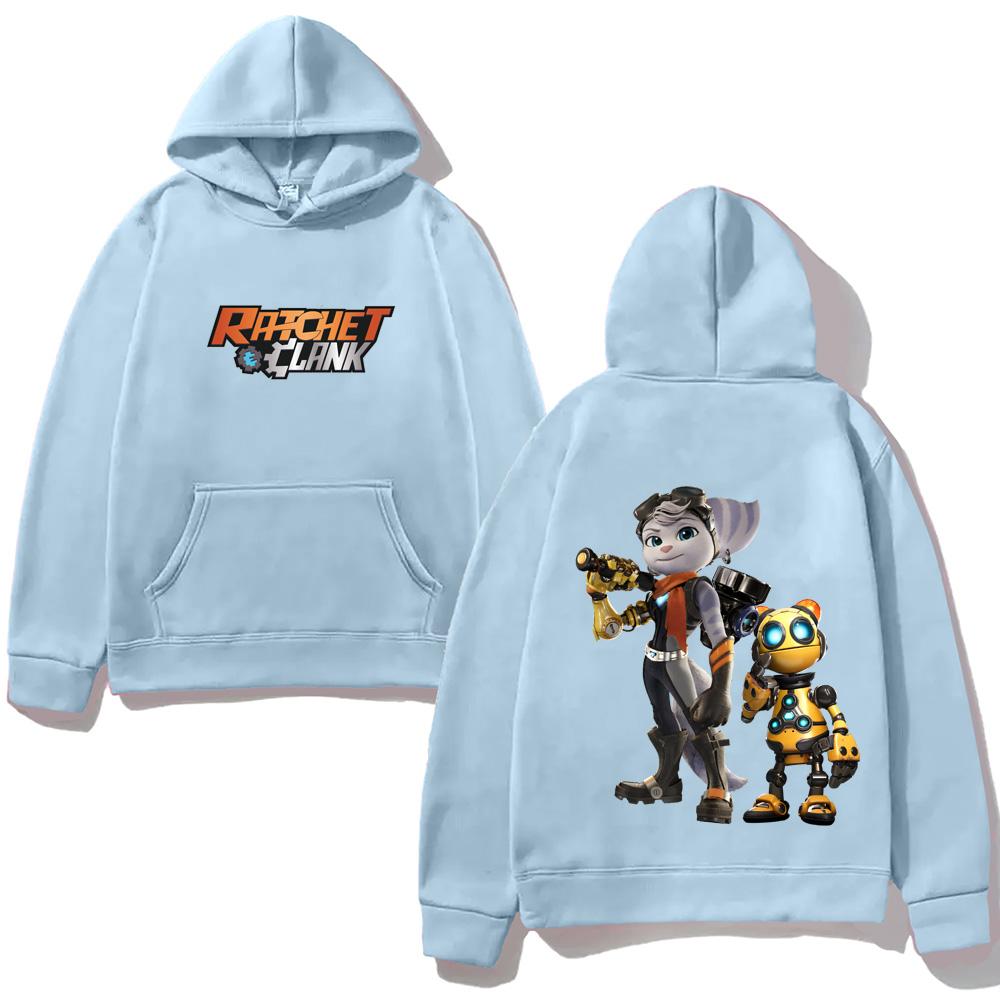 Bluza z kapturem gra Ratchet & Clank Rift Apart Sweter casualowy Odzież polarowa Unisex z kieszenią Bluza z kapturem