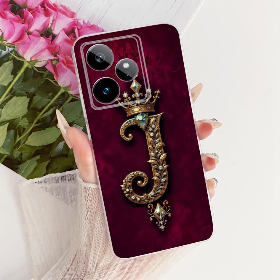 For Realme GT 7 7T Case RMX5061 RMX5085 Retro Initial Letters Crown Soft Silicone Cover For Realme GT 7 Pro RMX5010 GT7Pro Shell