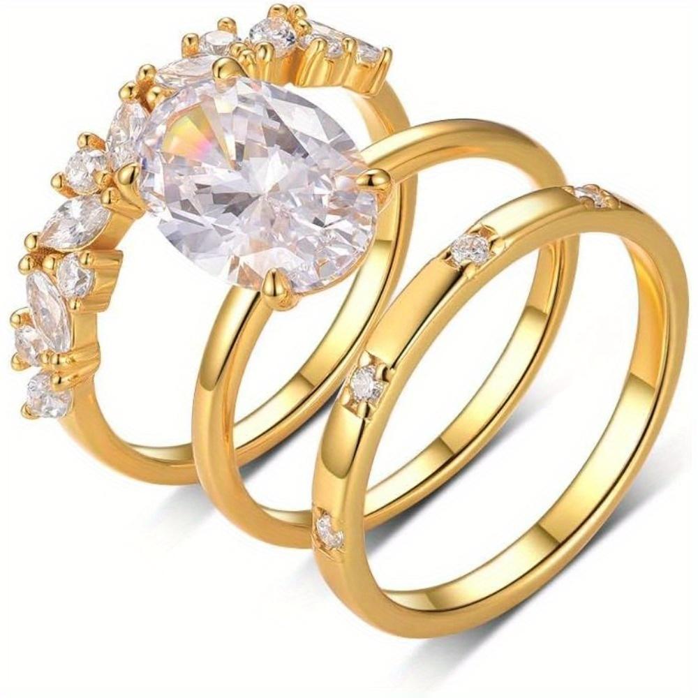 3ks oválný moissanitový svatební set 8x12mm 4,5CT - Skládané snubní prsteny Jemné šperky pro ženy, 925 stříbrné luxusní trio