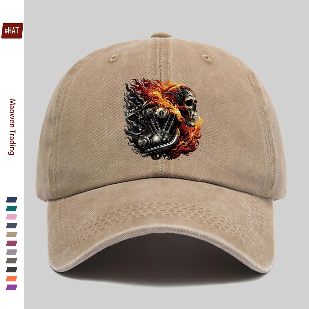pc Fashion Flame Biker Skull Print Baseball Cap Party and Racing Decorative Sun Hat Multiple Colors Available Home Leisure D