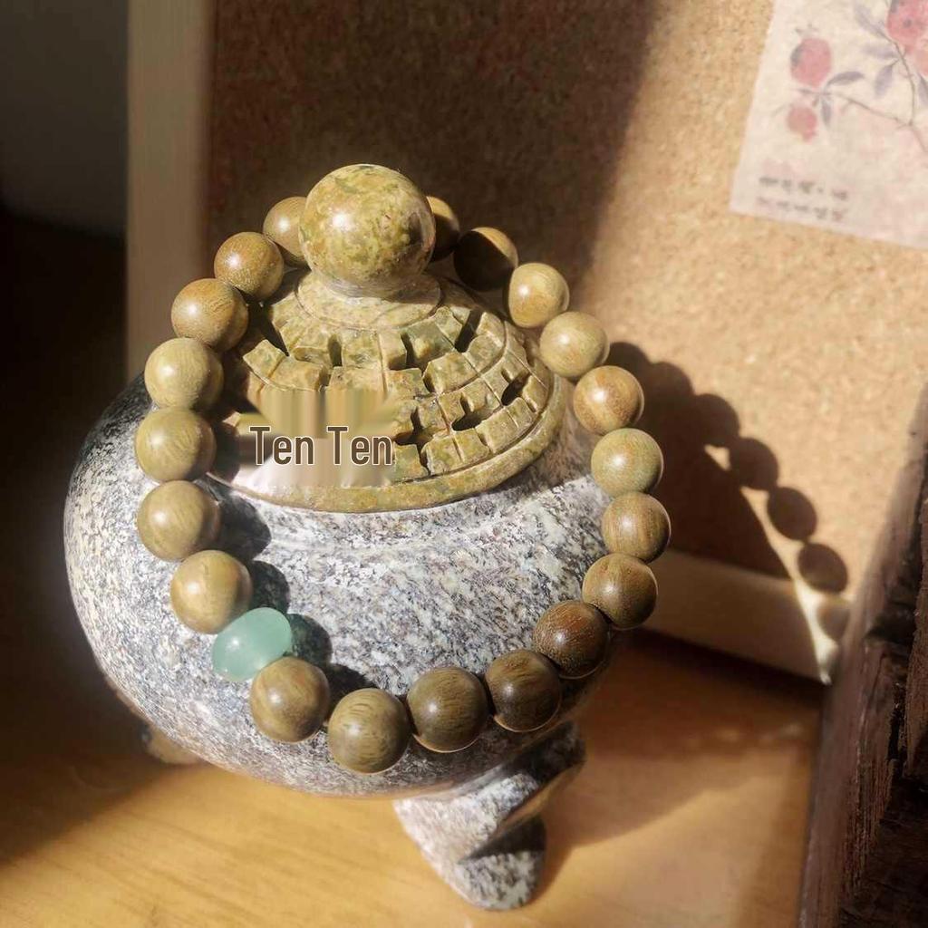 Women's Retro Chinese Green Sandalwood Bracelet - Simple Forest Style, Single Strand, Couple's Design