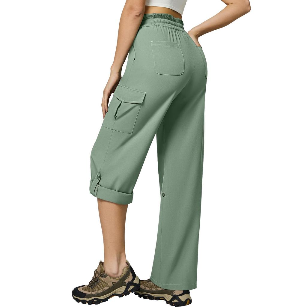 Women's Casual Fashion Solid Color Elastic Waist Drawstring Pocket Wide-Leg Straight-Cut Joggers
