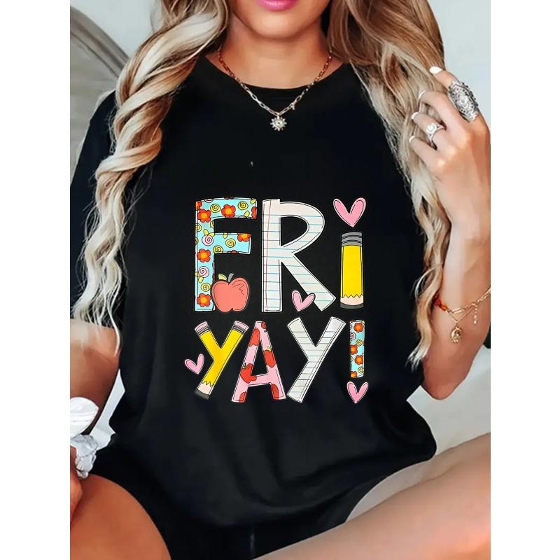 Black Oversized T Shirt With Fri YAY Print And Colorful Patterns For Casual Wear Friday Outfits And Fun Events