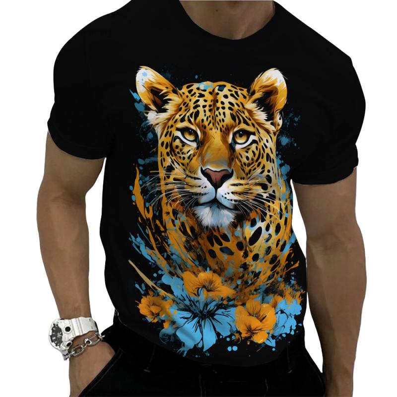 Fashion Lion Leopard Graphic T-Shirt For Men Cool Animals 3D Printed Tees Summer Round Neck