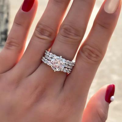Klassische Sterling Brautringe Damen für Hochzeit Brillanter Weißer Zirkonia Trend 3er Set Damenringe Schmuck