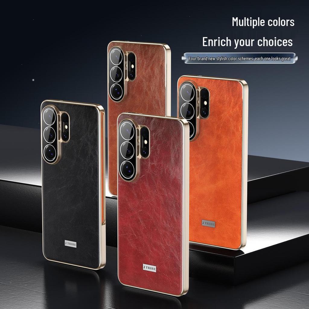 Samsung S26 Ultra Leren Telefoonhoesje - Olie Was Patroon, Effen, Valbestendige Beschermhoes voor Zakelijk Gebruik.