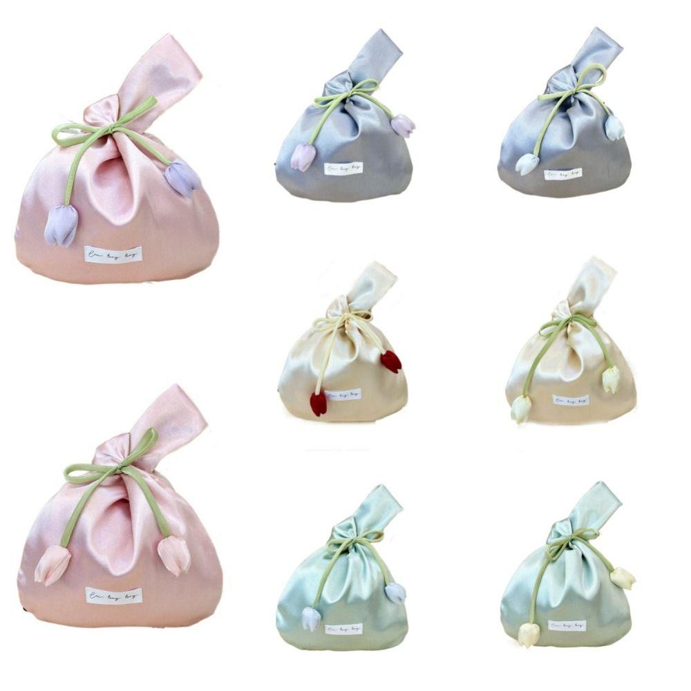 Vest Shape Tulip Wrist Bag Tope Handle Large Capacity Wedding Beauty Bag New Chinese Style Silk Cloth Hanfu Handheld Bag