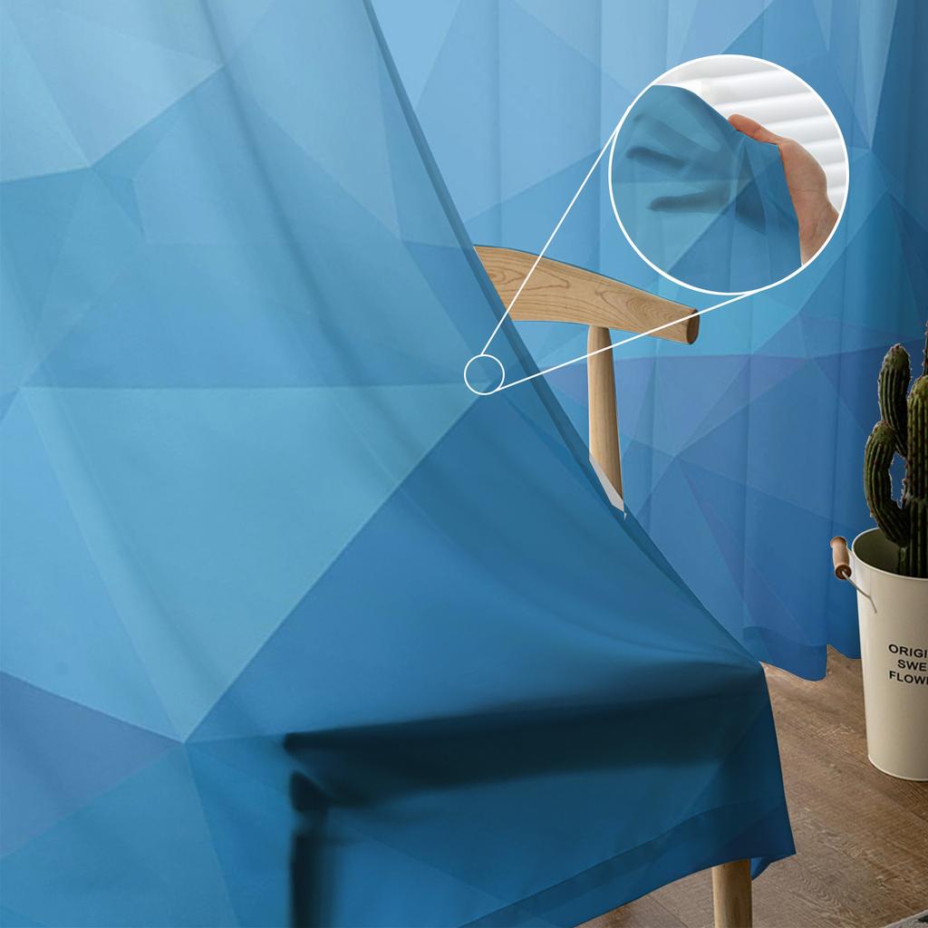 Triangle Color Block Blue Gradient Sheer Curtains for Living Room Decoration Window Curtains Kitchen Tulle Voile Curtains