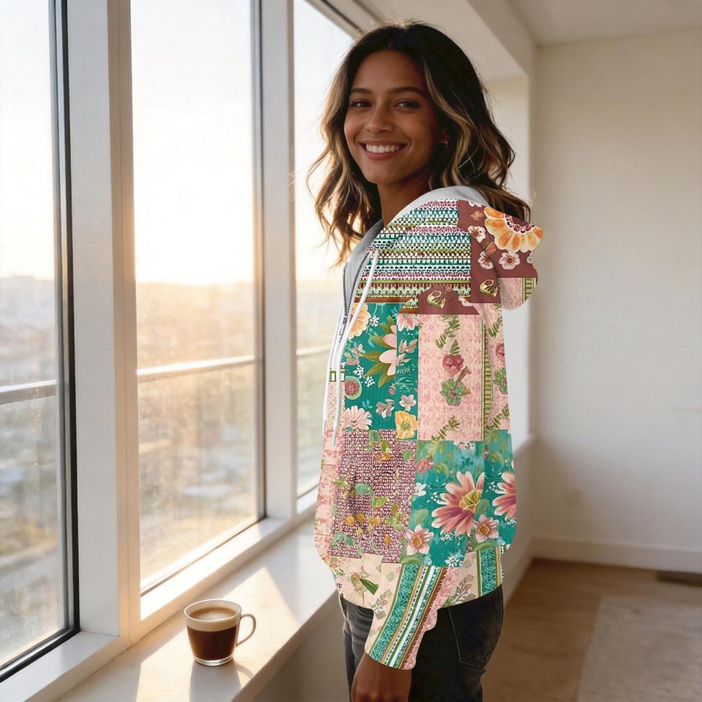 Women's Long Sleeve Color Block Print Pullover Hoodie with