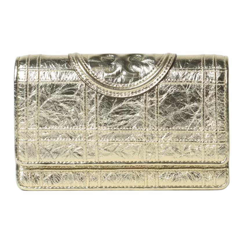 

Tory Burch Fleming Solid Color Pleated Double T Logo Quilted Flap Leather Crossbody Shoulder Bag Women Bags Gold 152606-700 Basic Set (Bag+Dust Bag)