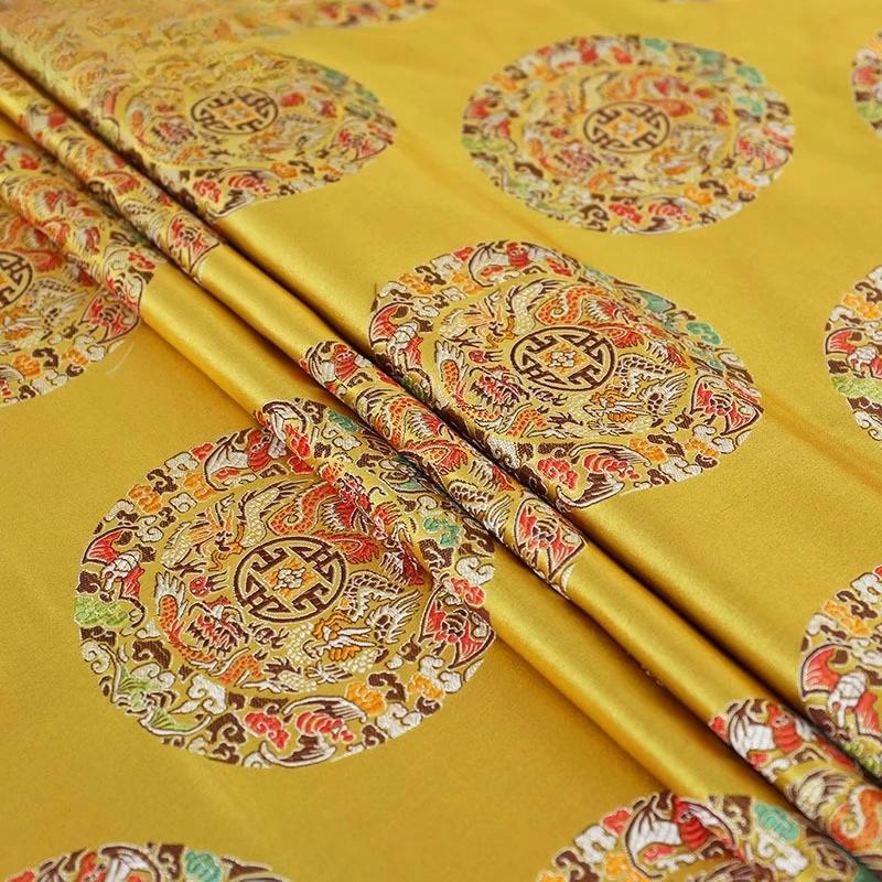 100x150cm Brocade Faux Silk Metallic Gold Fabric Spring Summer Sofa Cushion Qipao Tang Suit Material Breathable