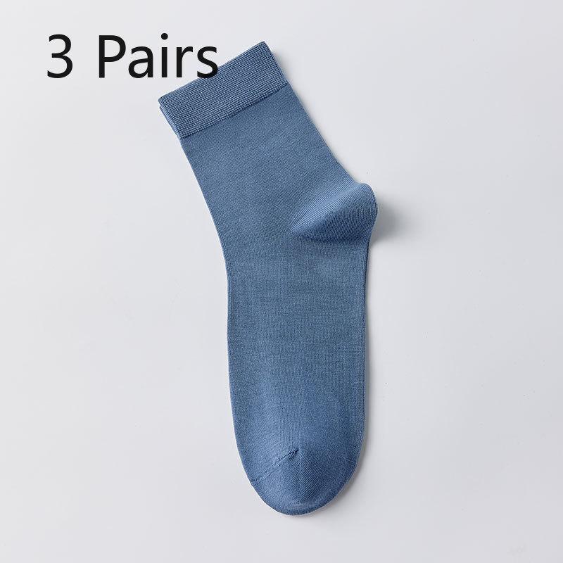 

3 пары Хлопковые Весенние Носки из Чистого Хлопка для Мужчин, Хлопковые Носки Средней Длины, Деловые, Антибактериальные, Поглощающие Пот, Однотонные Длинные Носки 3 pairs синий/серый