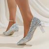European and American fashion transparent crystal heel thick heel high heel light mouth pointed head sexy nightclub shining sequins single shoes 