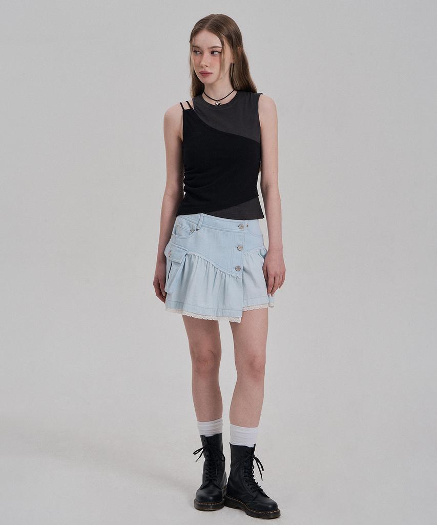 Jenyujeu Layered Frill Button Skirt - Light Blue