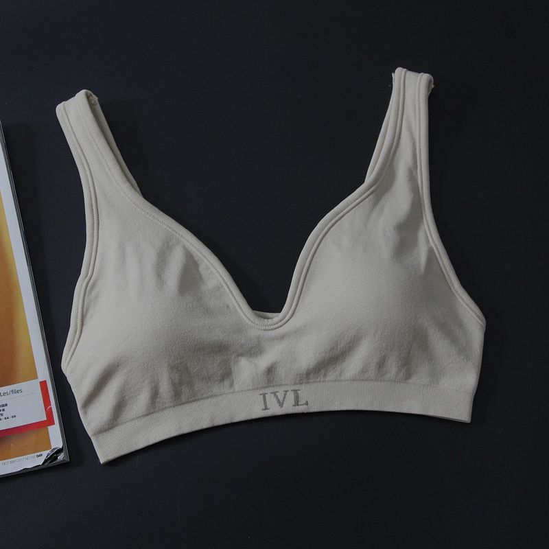 

European and American Single Fashion Deep V Sexy Bra Seamless Stretch Widened Shoulder Strap U-Shaped Beauty Back Large Backless Sports Underwear XS/S Ivory White