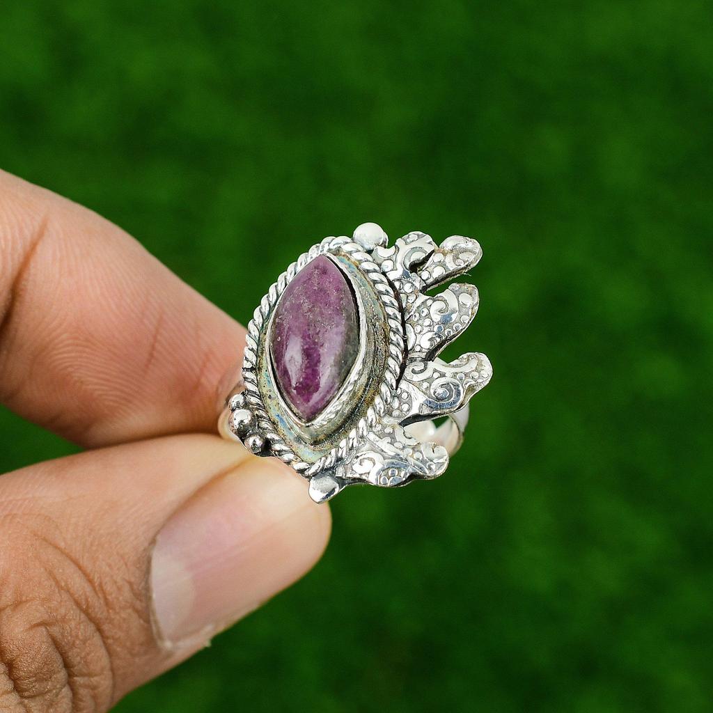 Natural Ruby Zoisite Gemstone 925 Silver Multi Stone Adjustable Ring For Women