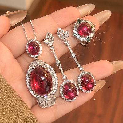 Set Ohrringe Halskette Ring Kupfer Schmuck Korund Vintage Exquisite Hohe Luxus Damen