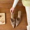 Cold and Gentle Spring and Summer Lace Pointed Head Bow High Heels Women's Sexy Bag Head Half Slippers