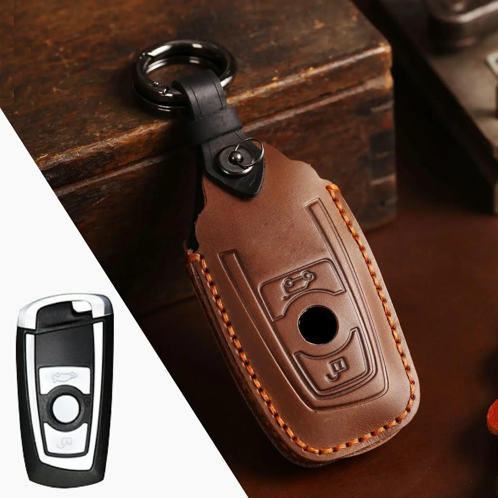 Leather Car Key Case Cover Fob Keychain Accessories for BMW Series 3 F30 F10 F18 F22 F01 X3 X4 F06 F02 M3 M5 Keyring Holder Bag