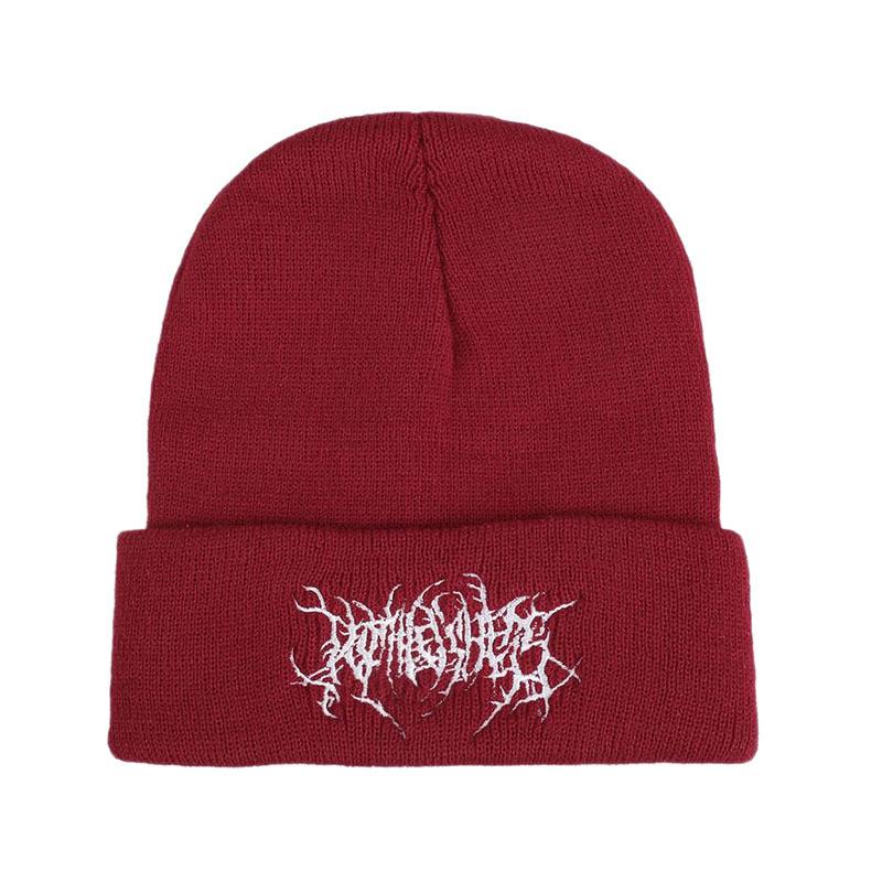New Gothic Street Punk Friends Embroidery Autumn Winter Warm Men's Spandex/Cotton Jacquard Ski Knitted Hat 48-50cm Head