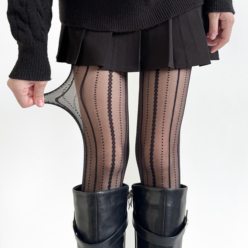 

Кружевные жаккардовые чулки-сетка в вертикальную полоску 20D Утягивающие Анти-зацепки Сетчатые колготки One Size 70-140 lbs