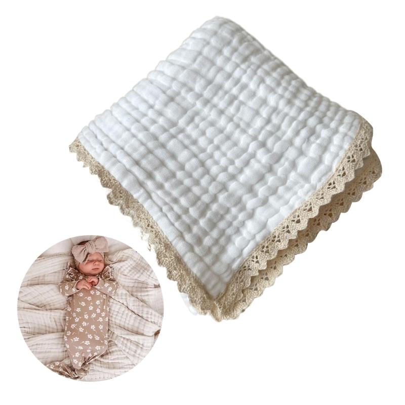 Safe & Comfortable Newborn Blanket Cotton Gauze Blanket with Delicate Lace Trim Newborn Swaddles Blanket for Infants