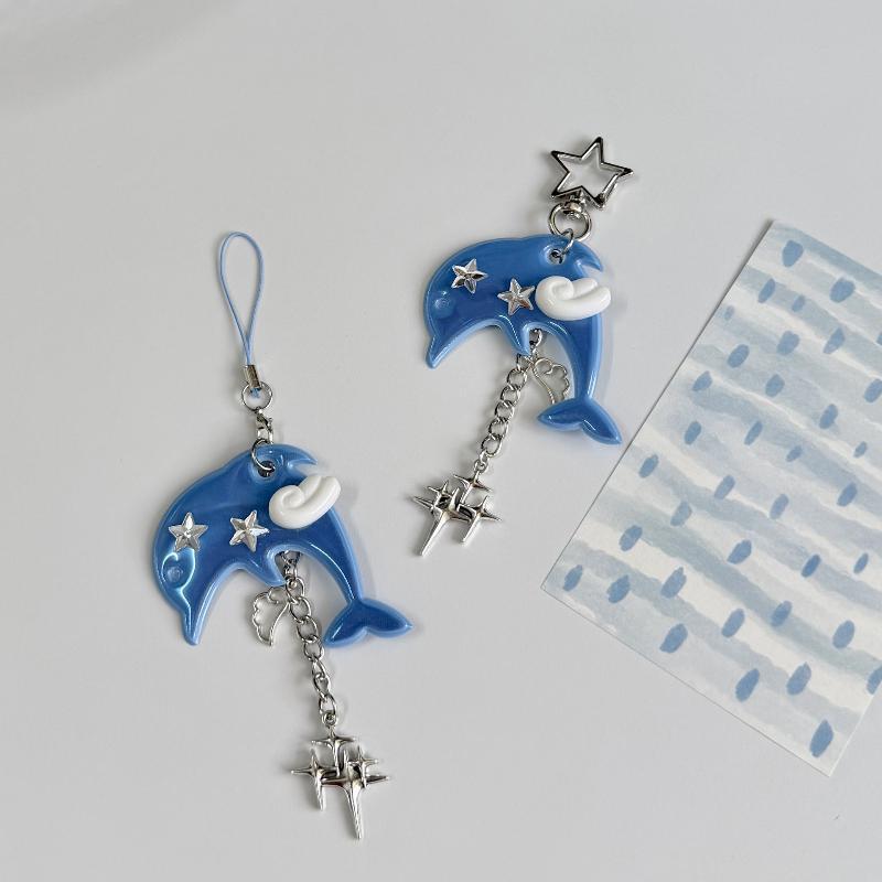 Vintage Y2K Korean Dolphin Keychain Cute Cartoon Pendant for Schoolbag Hanging Decor Holiday Souvenir Gift