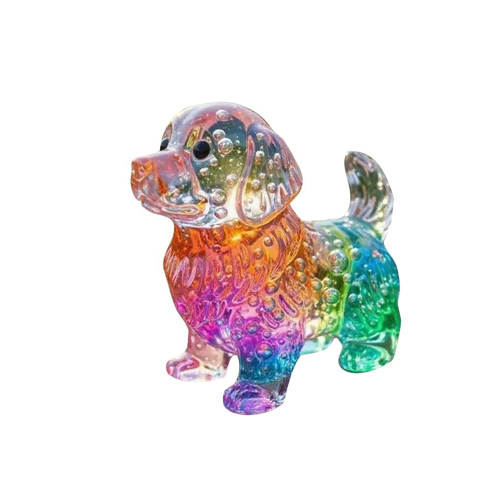 Colorful Clear Glass Puppy Figurine, Dog Ornament With Gradient Effect