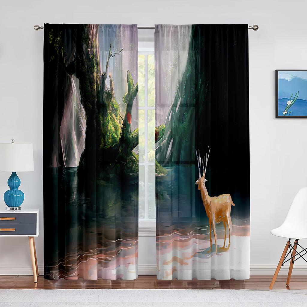 Sika Deer Nature Autumn Forest Wildlife Sheer Voile Curtain for Living Room Bedroom Kitchen Modern Tulle Window Treatment Decor