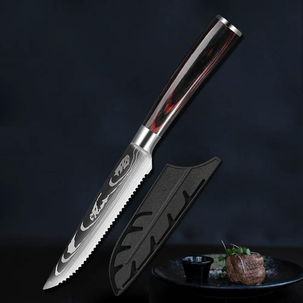 

5-дюймовый набор ножей для стейка из дамасской стали, профессиональный нож для резки стейка, идеальный нож для западного ресторана, обеденный нож