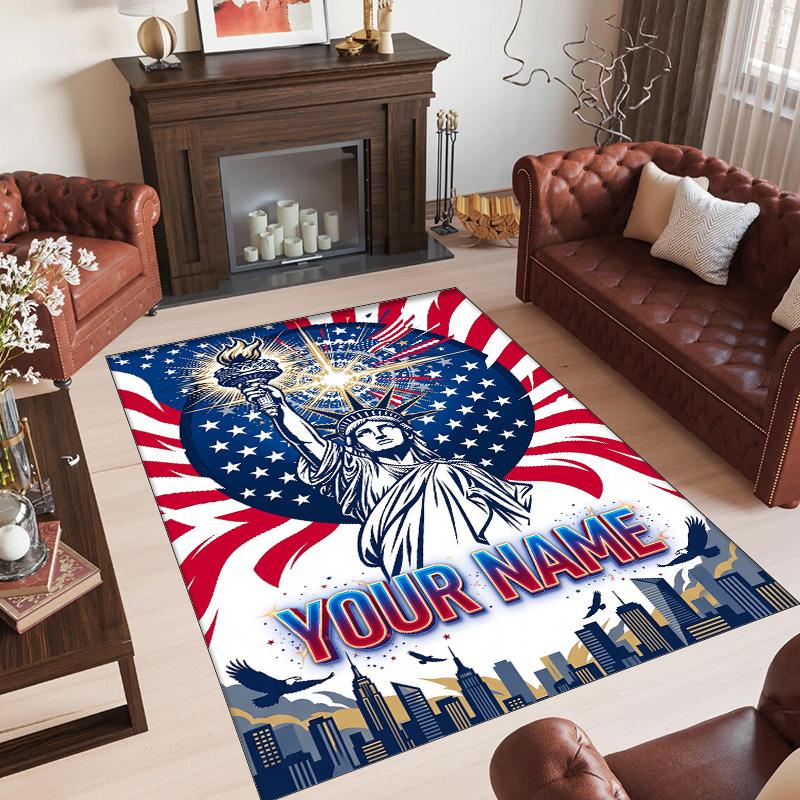 American Patriotic Theme Crystal Velvet Rug Personalized Custom Name Text Soft Floor Mat Home Decor
