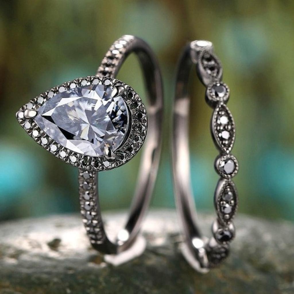Luxury New Water Drop Full Diamond Women's Ring Ins Diamond-encrusted Zircon Fashion Trend Korean Version of Girls' Wedding Ring