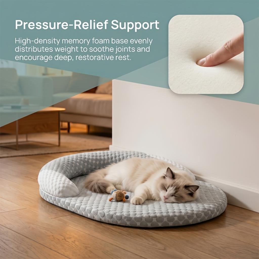Summer Cooling Cat Bed, Breathable Dog Bed with Raised Neck Pillow, Non-Slip & Washable Round Cooling Pet Mat for Cats and Small Dogs
