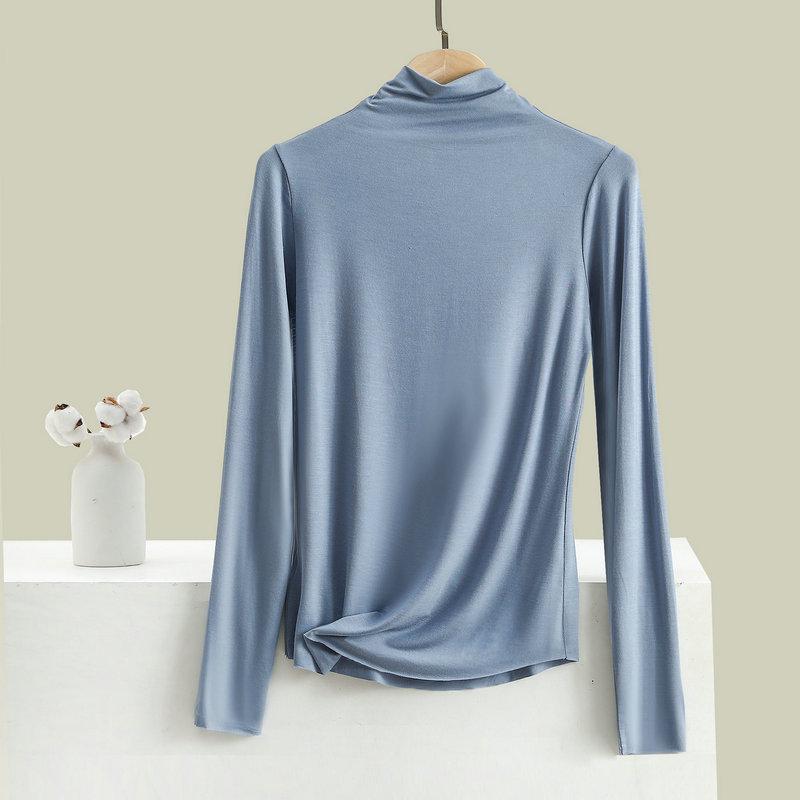 

Женская футболка-подкладка Осень-зима с воротником-стойкой Тонкая футболка Однотонная базовая универсальная майка-топ 2XL светло-синий
