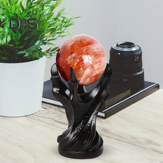 Faux Crystal Ball Display Stand Black Cat Animal Hand Holder Resin Statue Sculpture Home Office Bookshelf Desktop Decoration Ornament