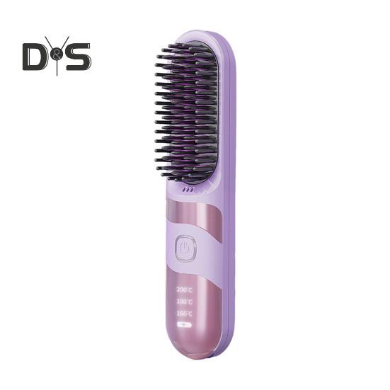 Cordless Hair Straightener Brush 3 Temperature Modes Adjustable LED Display Fast Heating Portable Travel Electric Hot Brush Curly Hair Styling