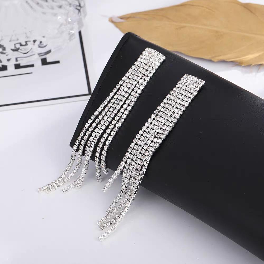 Premium sense simple tassel full diamond claw chain earrings fashion exaggerated diamond earrings personalized women's earrings stud earrings