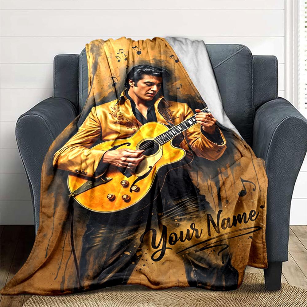 Elvis Presley Customize Text Blanket Cozy Personalized Blanket Comfortable Perfect for Bed Living Room Office Picnics All-Season Use