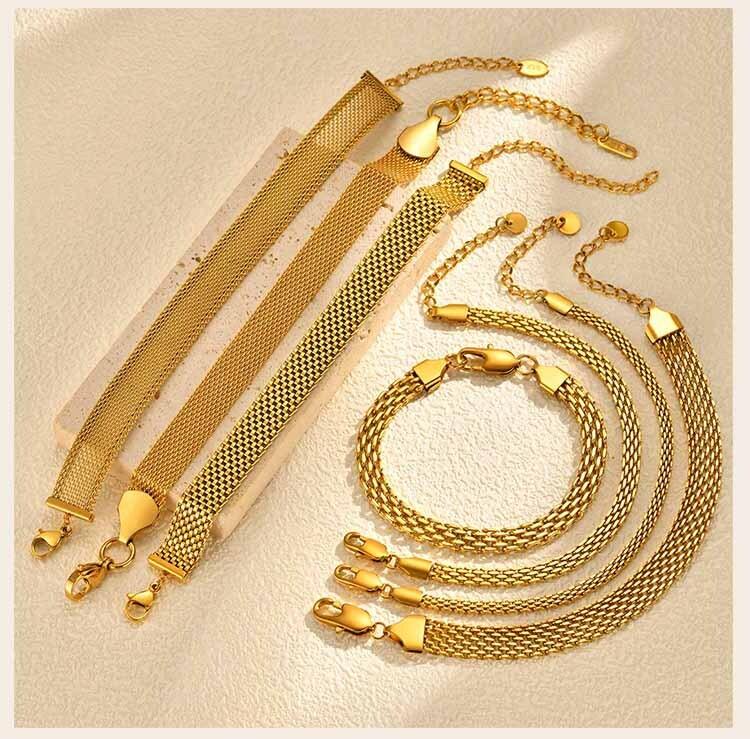Stainless Steel 18K Gold Plated Bracelet for Women, Adjustable Weaving Mesh Chain, Exquisite Jewelry Gift