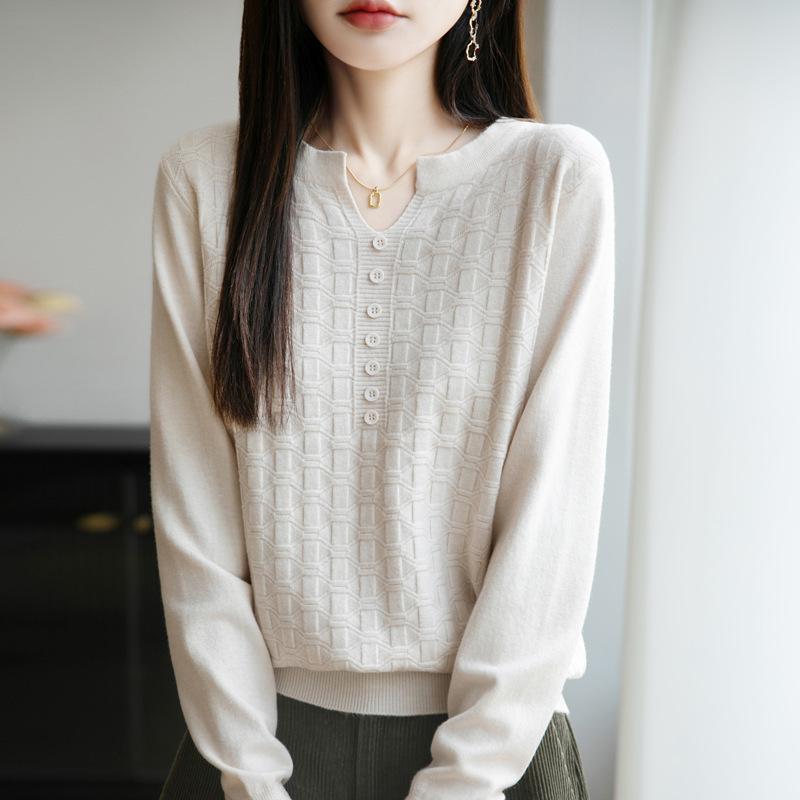Autumn and Winter New Pullover Sweater V-neck Knitted Sweater Jacquard Women's Spring Base Layer