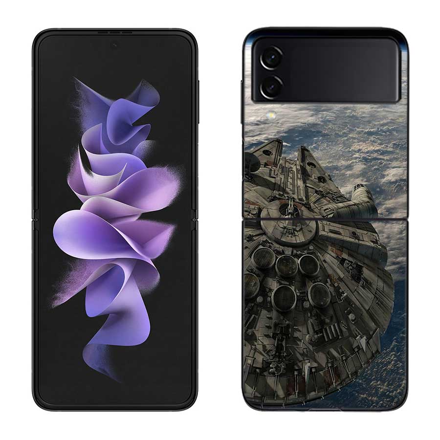 Millennium Falcon in Space Phone Case For Samsung Z Flip 7 6 5G Galaxy Z Flip 5 4 3 Black Hard Cell Cover Luxury PC Shell Coque